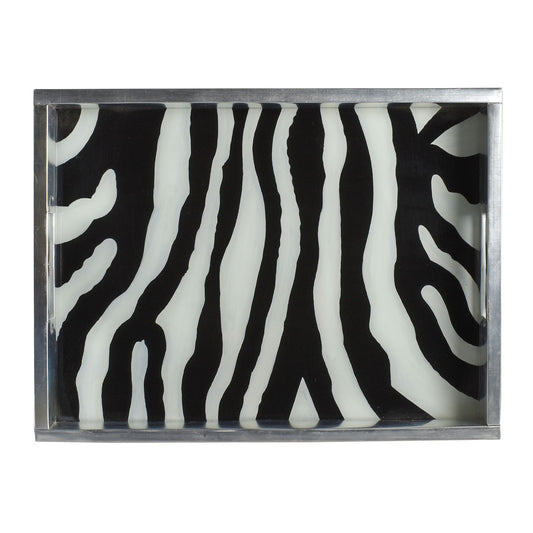 Handmade Glass and Metal Zebra Pattern Serving Tray from Senegal