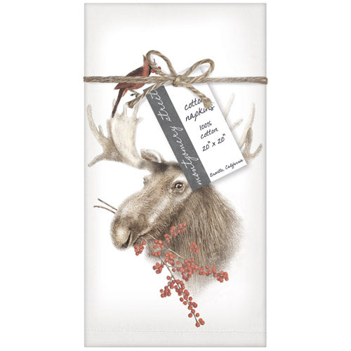 Montgomery Street Cardinal and Moose Cotton Napkins, Set of 4