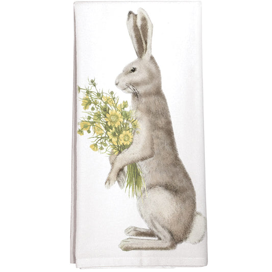 Montgomery Street Rabbit with Daisies Cotton Flour Sack Dish Towel