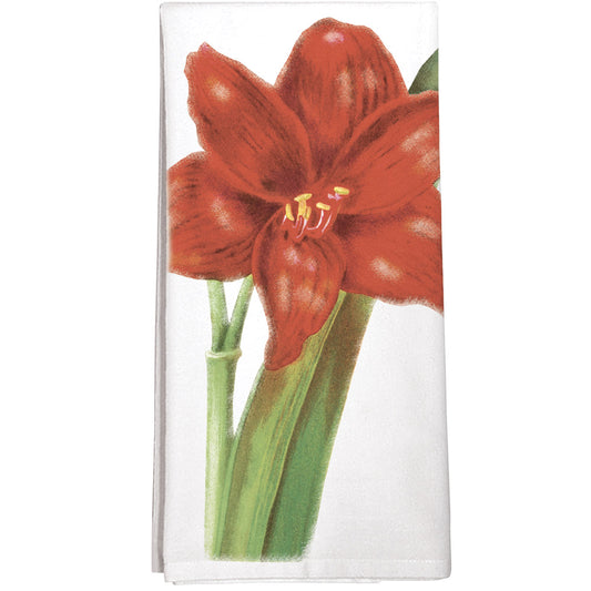 Montgomery Street Red Amaryllis Cotton Flour Sack Dish Towel
