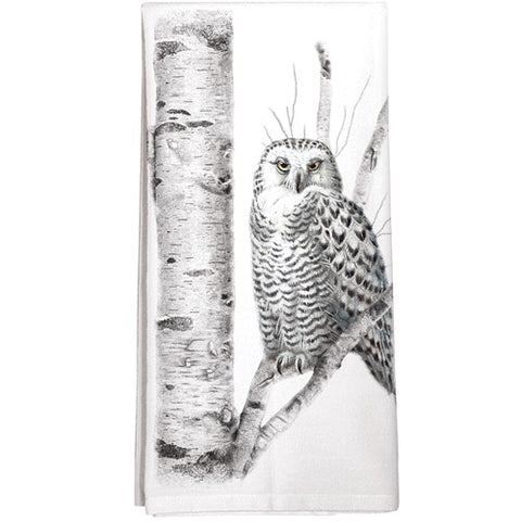 Montgomery Street Owl on Birch Tree Cotton Flour Sack Dish Towel