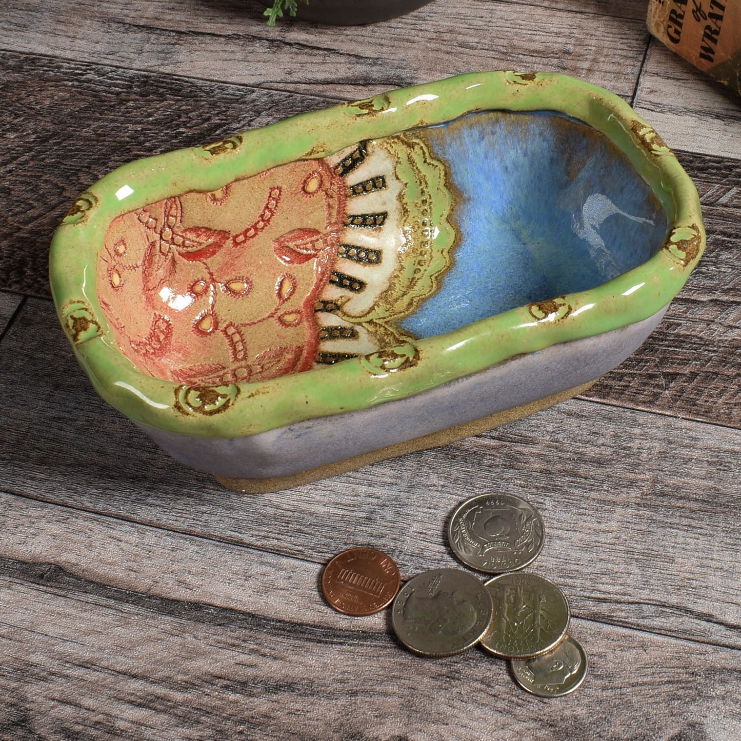 Alicia 6" x 3-1/2" Collectible Rectangular Stoneware Bowl, Handmade American Pottery by Laurie Pollpeter Eskenazi