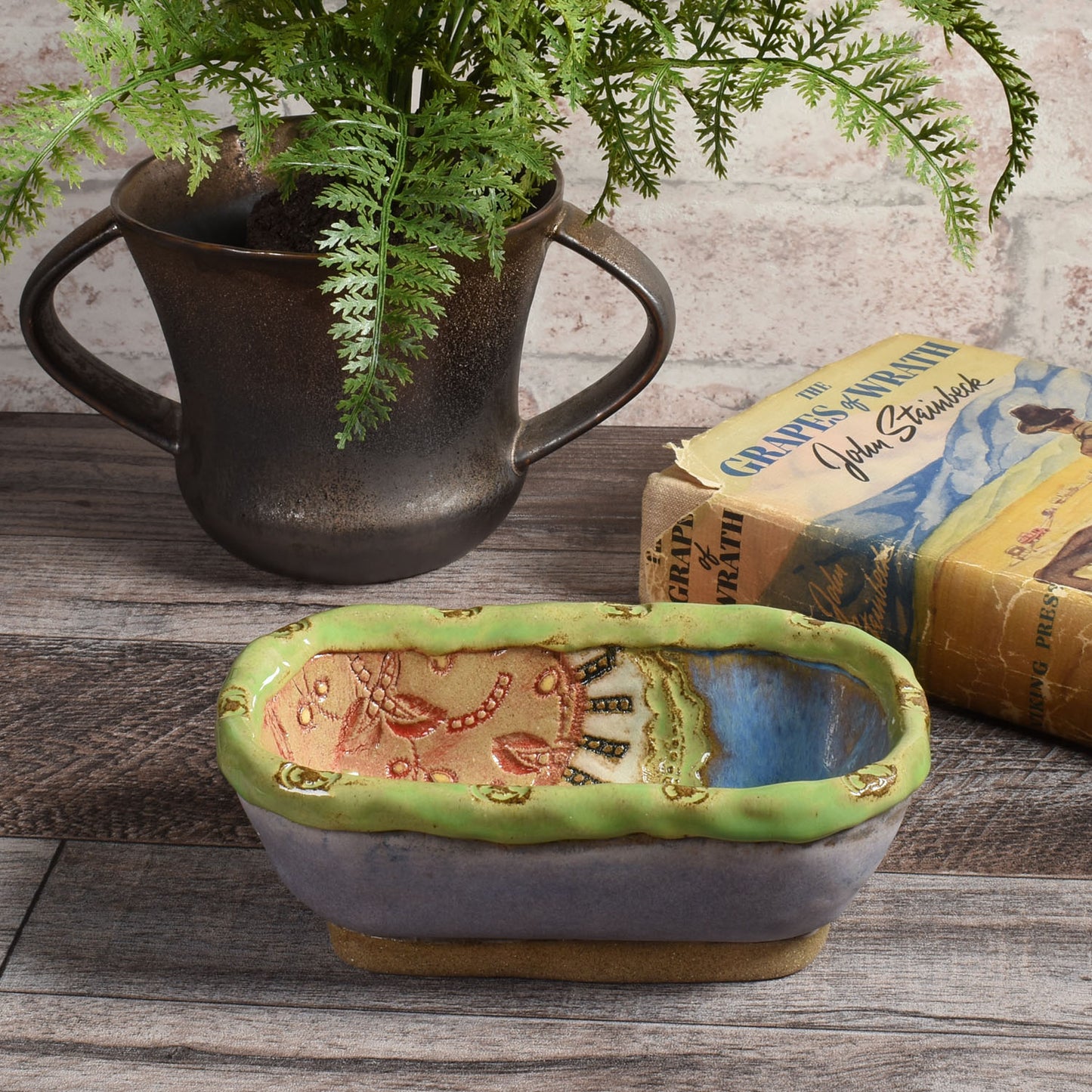 Alicia 6" x 3-1/2" Collectible Rectangular Stoneware Bowl, Handmade American Pottery by Laurie Pollpeter Eskenazi