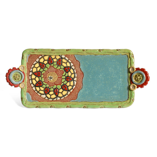 Grammy Beth Button Handle Tray, Handmade American Pottery by Laurie Pollpeter Eskenazi