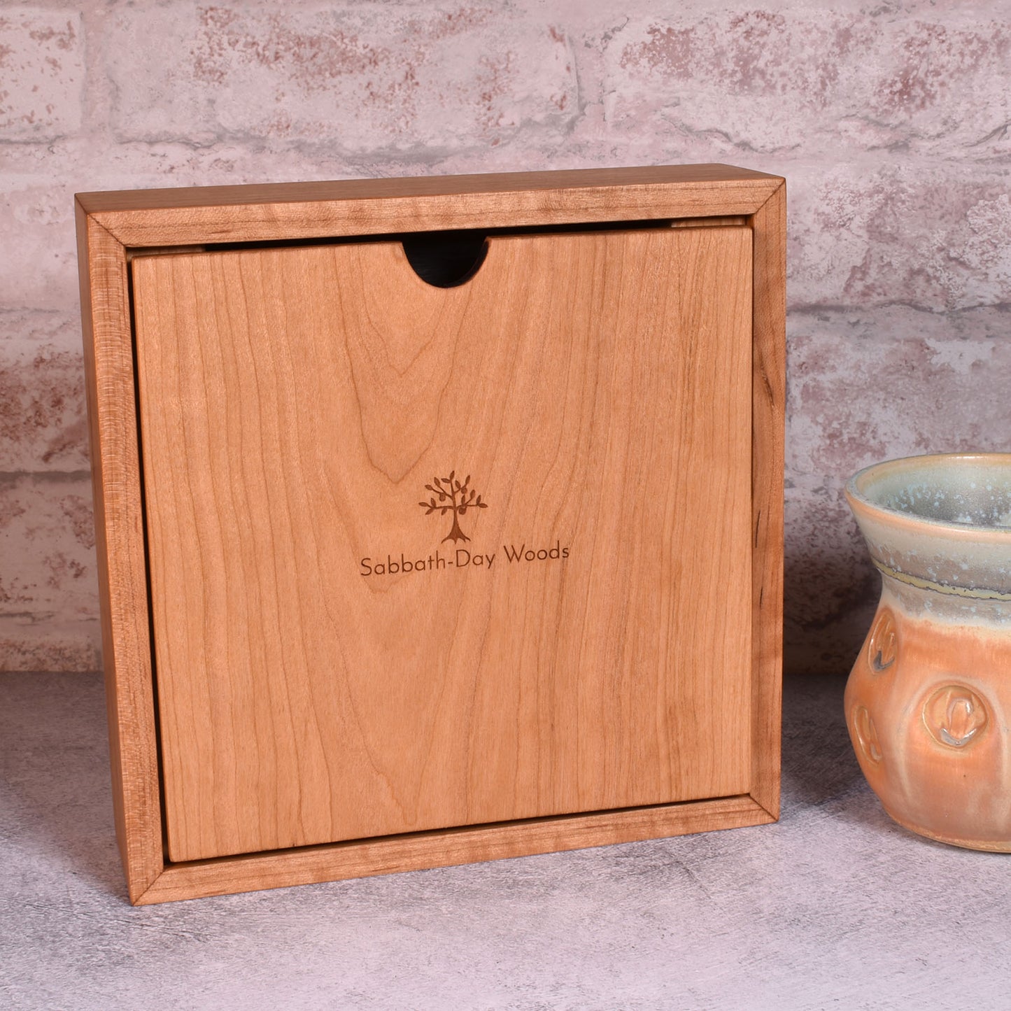 Sabbath Day Wood Leather & Cherry 8" Box Clock, Handmade in the USA