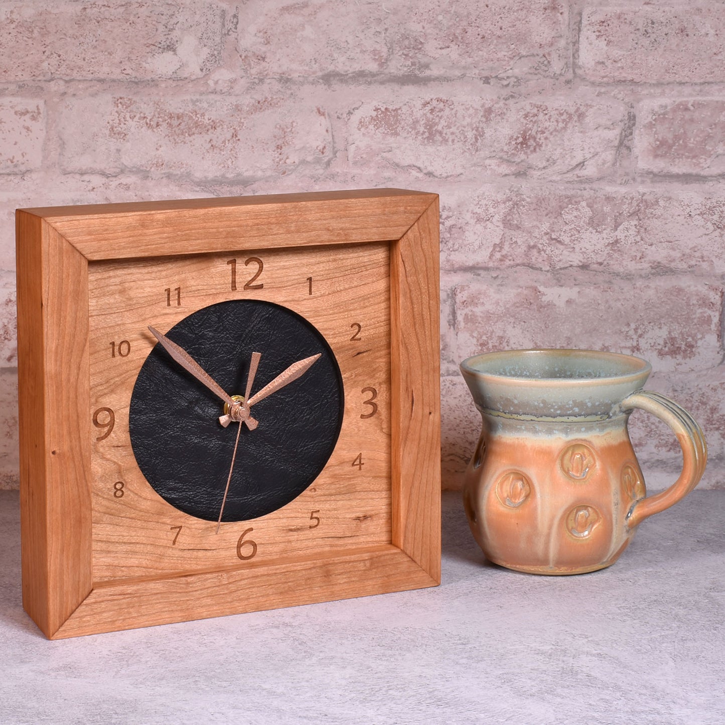 Sabbath Day Wood Leather & Cherry 8" Box Clock, Handmade in the USA