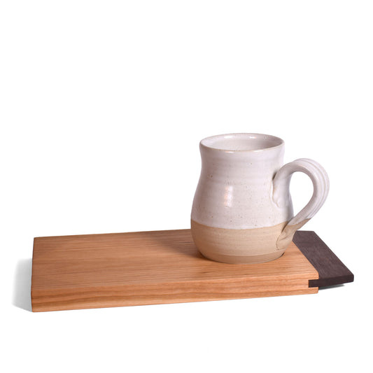 Pastry & Coffee Appalachian Cherry and Walnut Wood Serving Board with White Artisan Pottery Mug