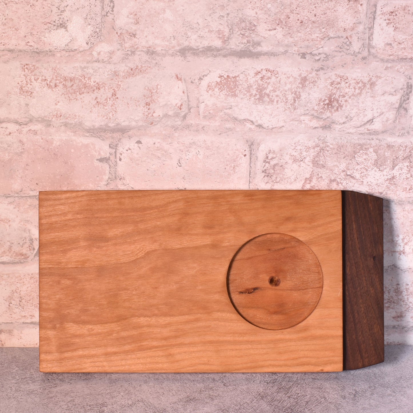 Pastry & Coffee Appalachian Cherry and Walnut Wood Serving Board with White Artisan Pottery Bowl