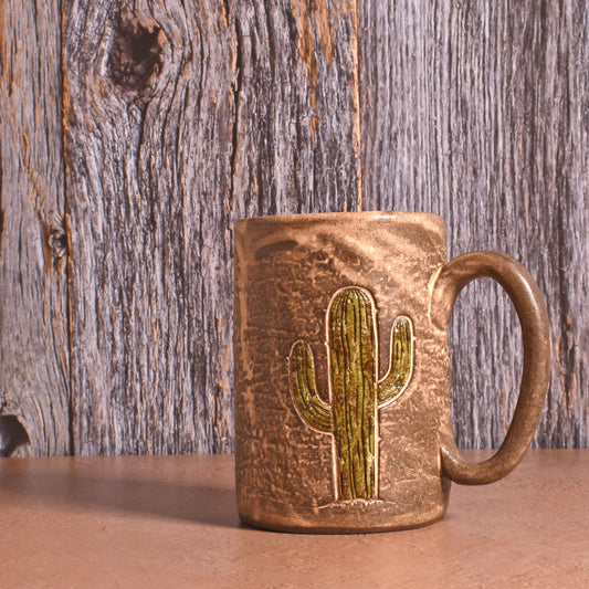 Saguaro Cactus Mug, Brown, Hand-Built American Pottery, Each One Unique