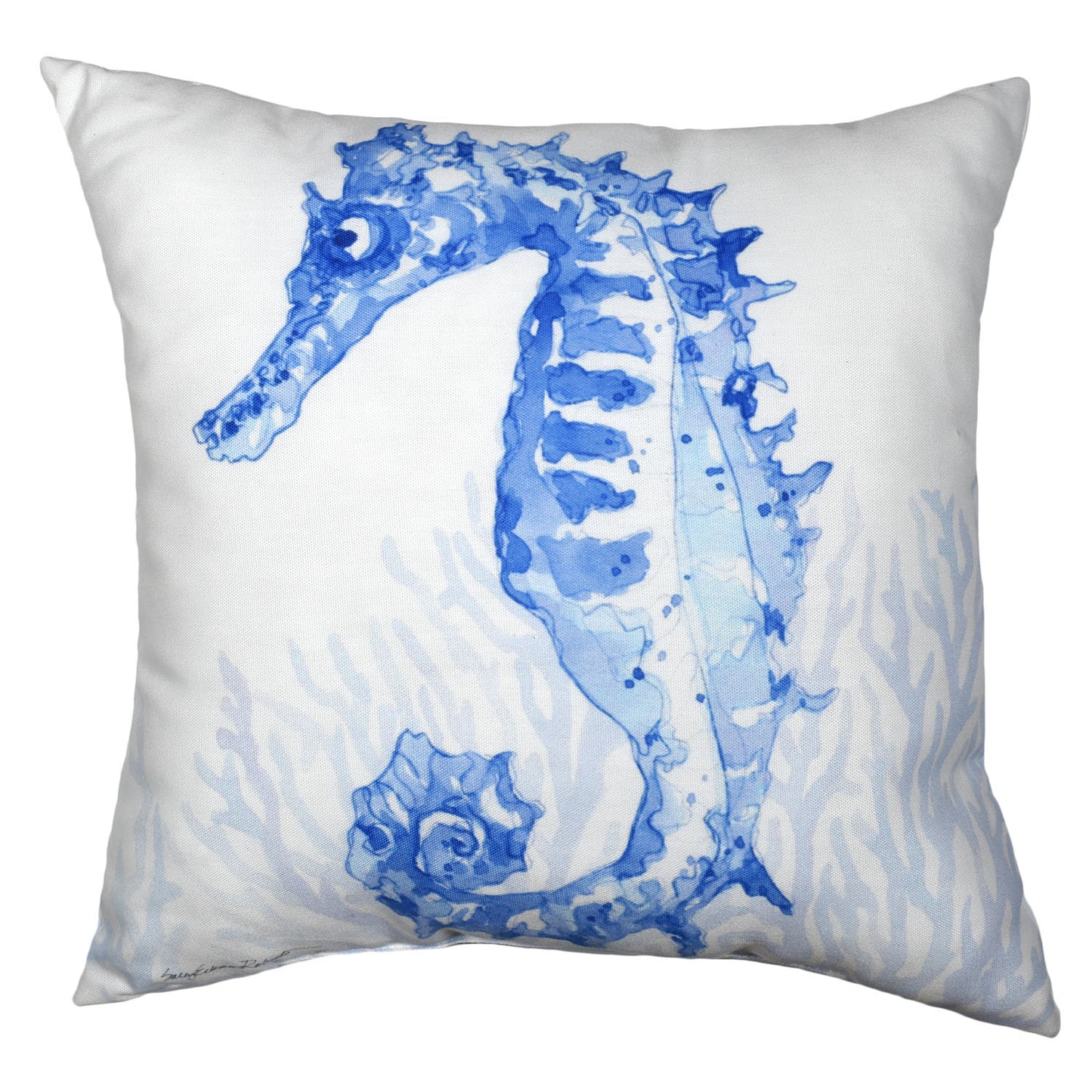 Blue Crab and Seahorse by Sally Eckman Roberts 17" Square Indoor Outdoor Throw Pillow