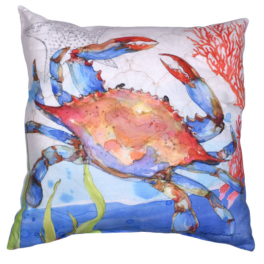 Sally Eckman Roberts Oceana Crab & Fish 17" Square Indoor Outdoor Throw Pillow