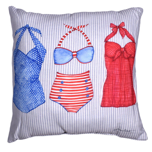 Sally Eckman Roberts Vintage Bathing Suits 17" Square Indoor Outdoor Throw Pillow