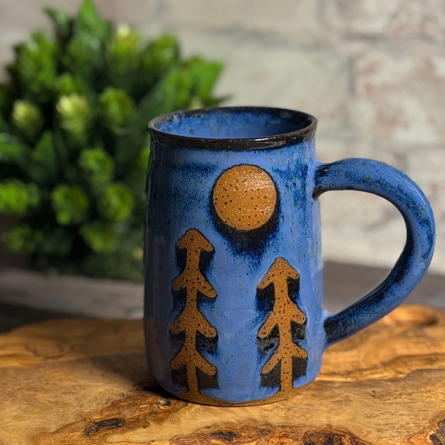 Pines by Moonlight American Handmade Coffee Mug, Blue