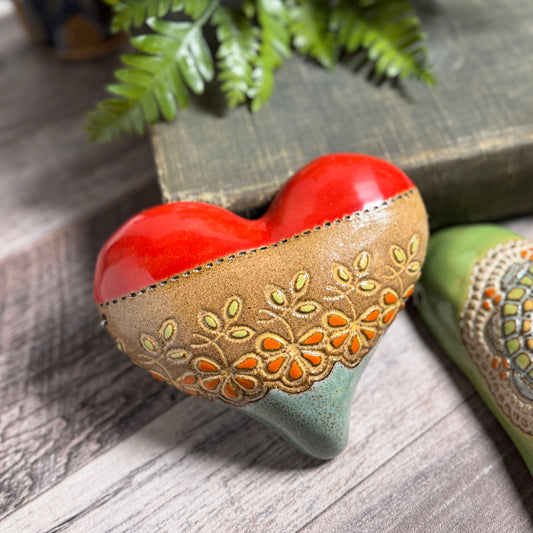 Lydia Small Ceramic Heart Wall Plaque by Laurie Pollpeter Eskenazi, Red/Multi, Handmade American Pottery