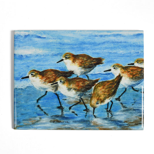 Morning Run Sandpipers by Stephanie Kiker 7-3/4" x 6" Decorative Ceramic Tile Plaque, Made in the USA