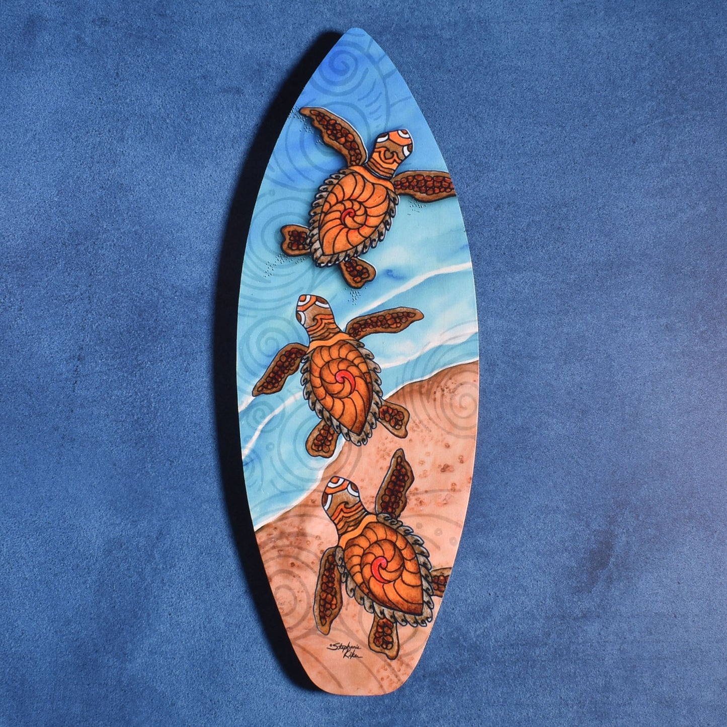 Baby Sea Turtles 18" Mini Surfboard Wall Plaque by Stephanie Kiker