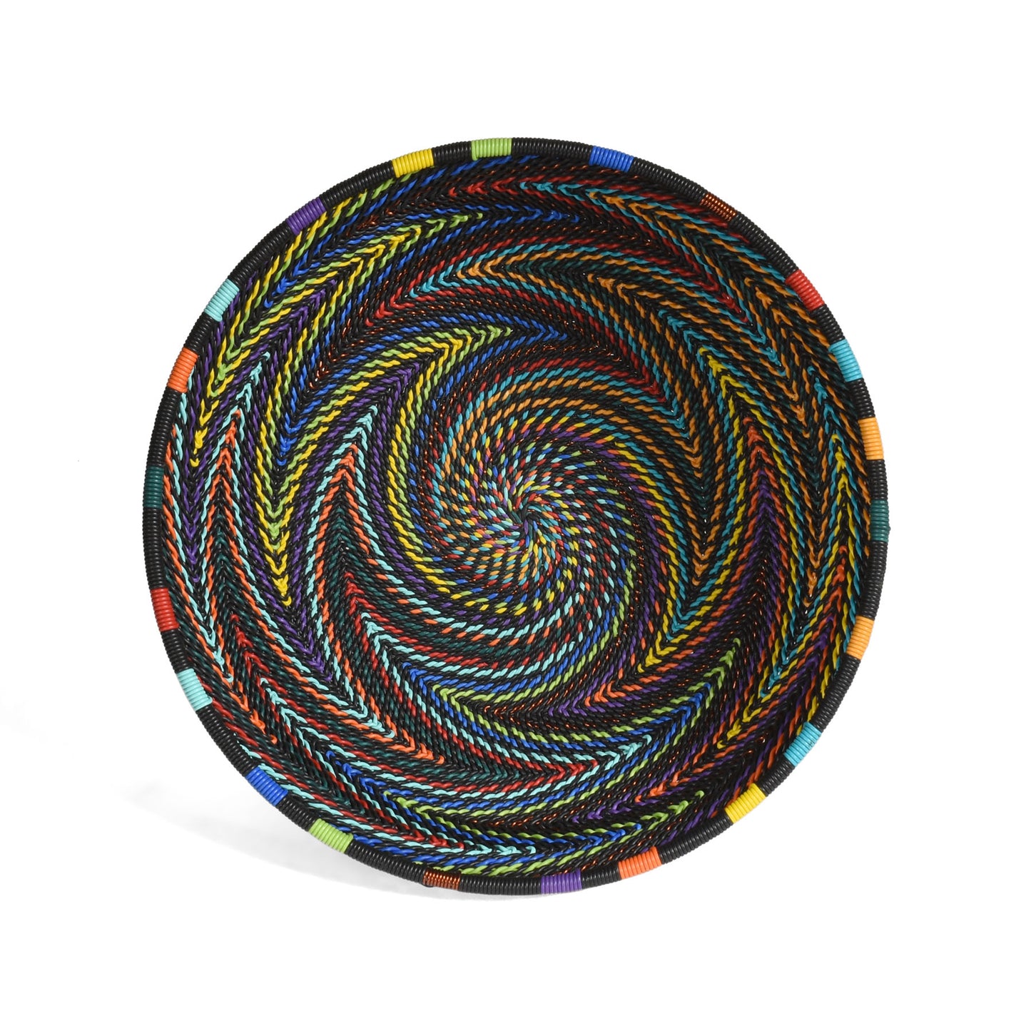 Fair Trade Zulu Handwoven Telephone Wire 6.5" Round Basket (Each One Varies), Intricate Patterns, African Rainbow
