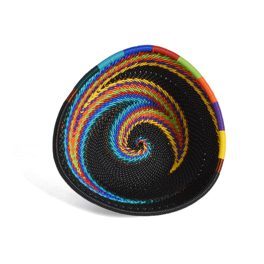 Fair Trade Zulu Handwoven Telephone Wire 4.25" Triangle Basket (Each One Varies), African Rainbow