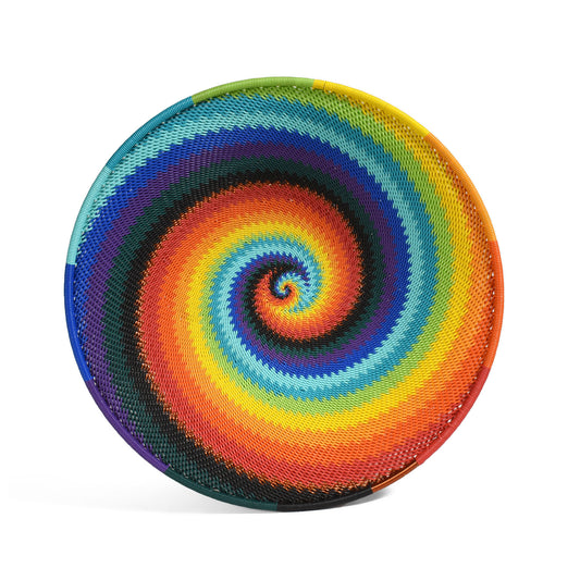 African Fair Trade Zulu Telephone Wire 9" Platter Basket, Each One Unique, African Spirit Colorway