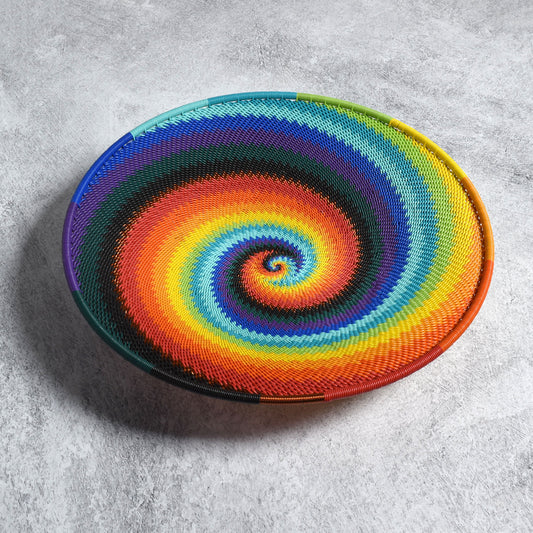 African Fair Trade Zulu Telephone Wire 9" Platter Basket, Each One Unique, African Spirit Colorway