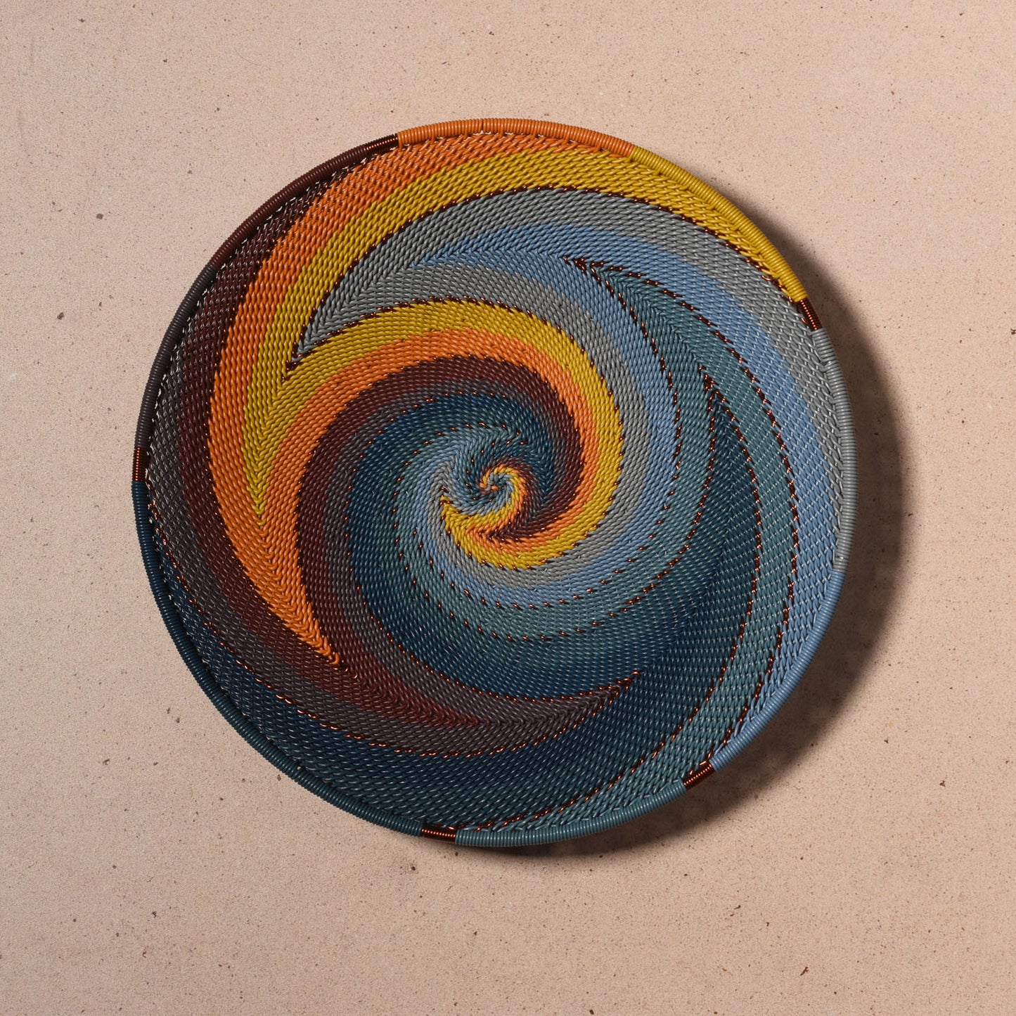 Fair Trade Zulu Telephone Wire 8" Platter Bowl, Cove Multicolor, Handwoven by African Makers, Each One Varies