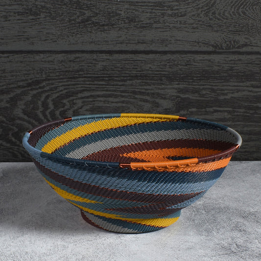 Fair Trade Zulu Telephone Wire 8" Pedestal Bowl, Cove Multicolor, Handwoven by African Makers, Each One Varies