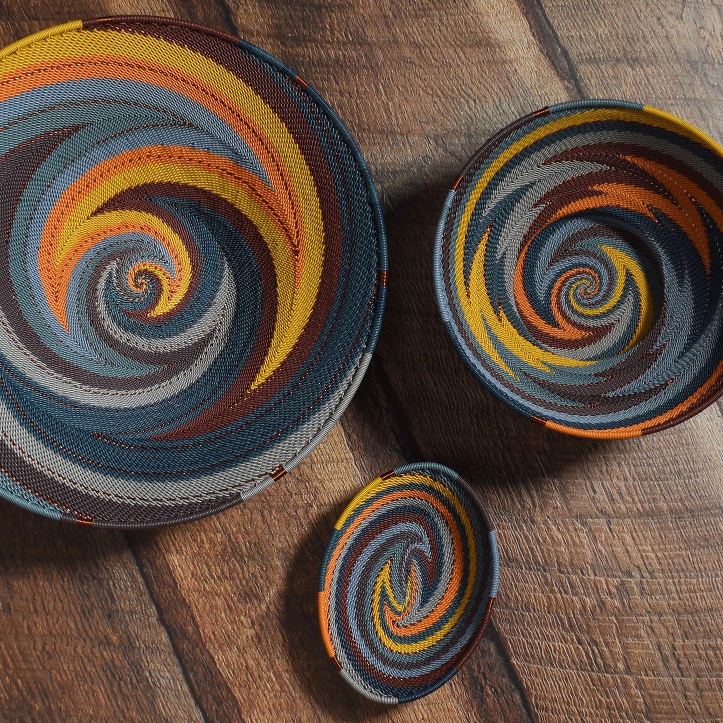 Fair Trade Zulu Handwoven Telephone Wire 5.75" Cone-Shaped Bowl, Cove Colorway