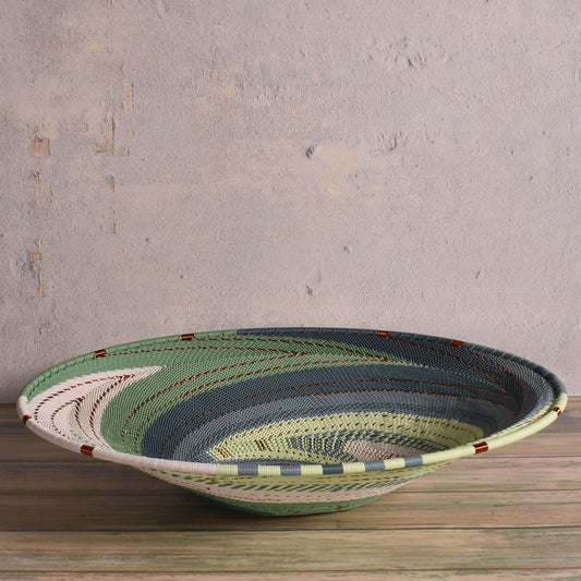 Fair Trade Zulu Telephone Wire 12" Shallow Platter Basket, Montane