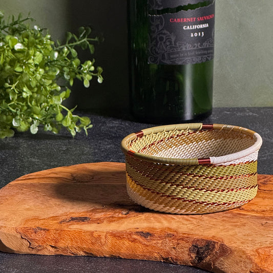 Fair Trade Zulu Telephone Wire Small Bottle Coaster Caddy Basket, Olive