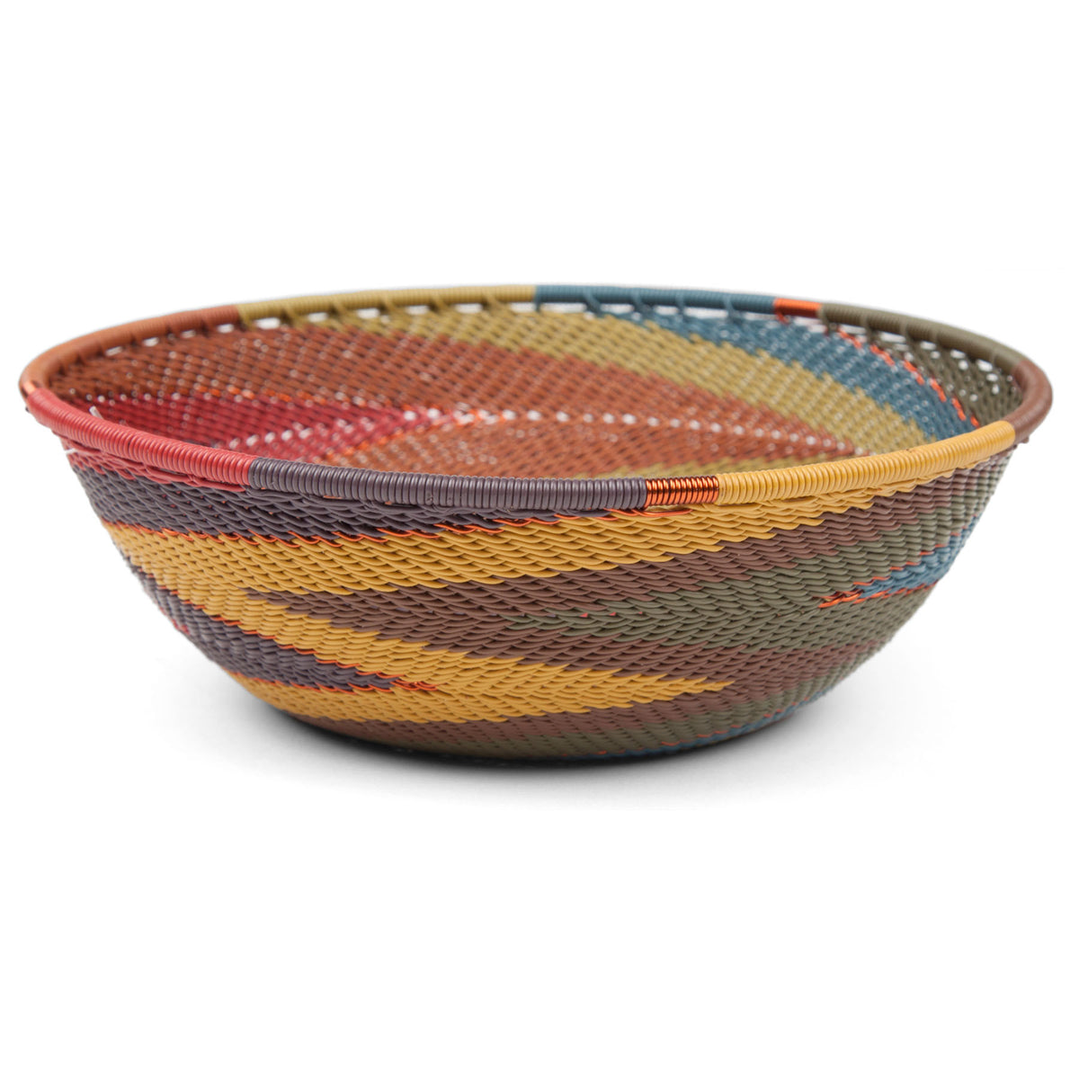 Handwoven Zulu Telephone Wire 5" Round Shallow Bowl Basket, Painted Desert