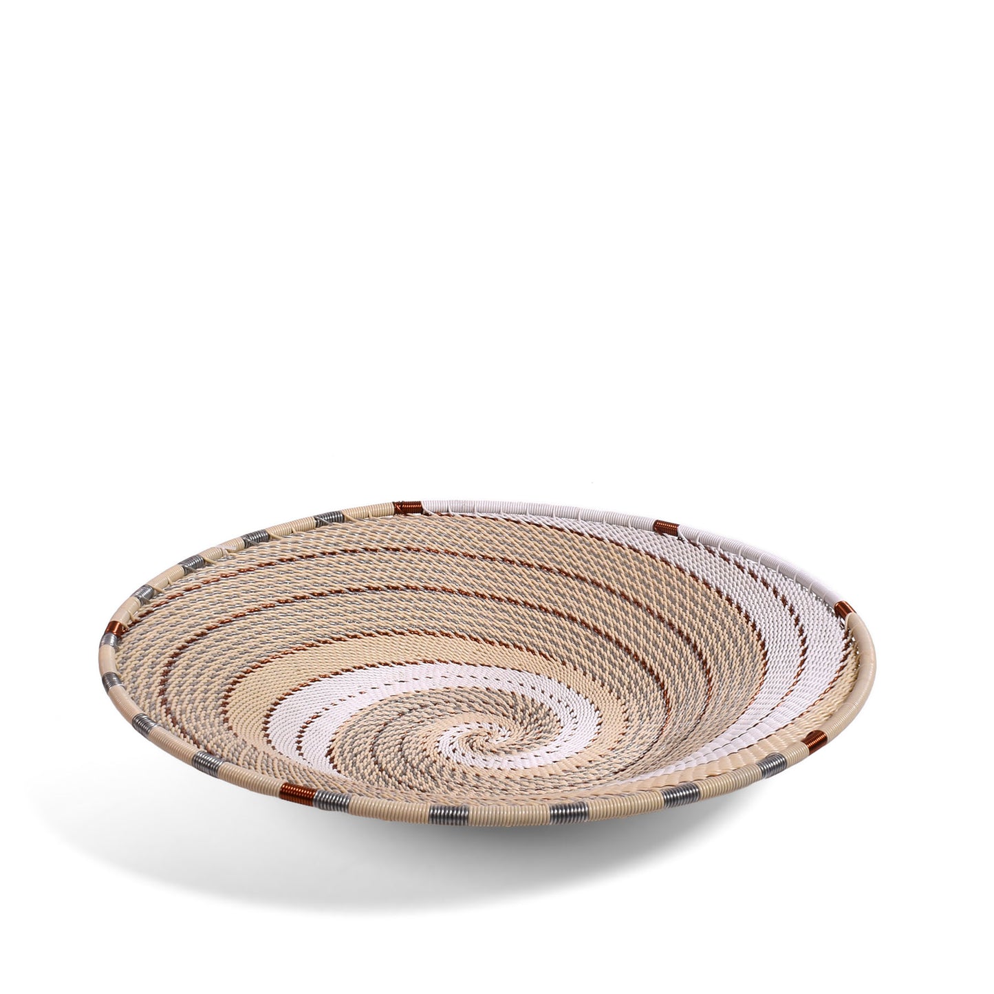 African Fair Trade Zulu Telephone Wire 9" Platter Basket, Silver Sea, Each One Unique (SS-24P-D)