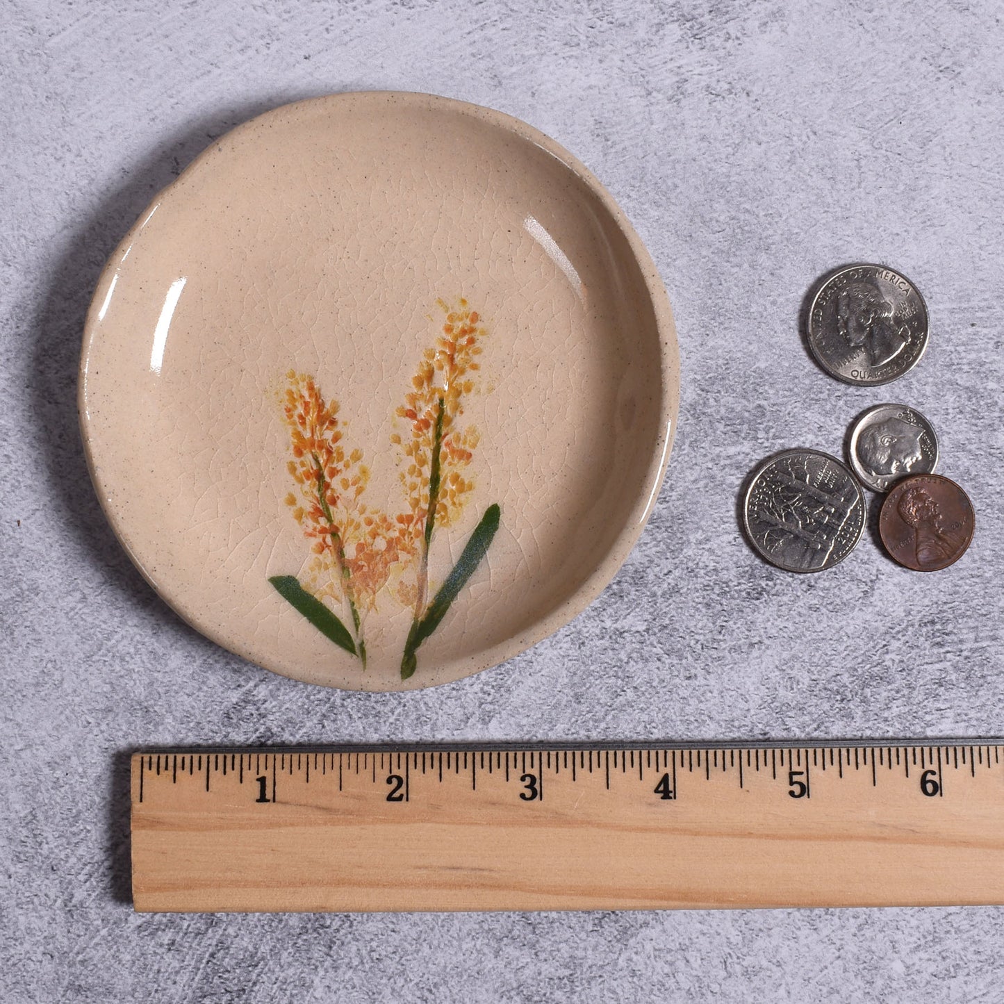 Solidago Flowers 4-1/4" Trinket Dish by Tara Kothari, Handmade American Pottery