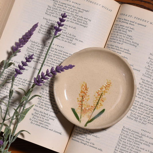 Solidago Flowers 4-1/4" Trinket Dish by Tara Kothari, Handmade American Pottery