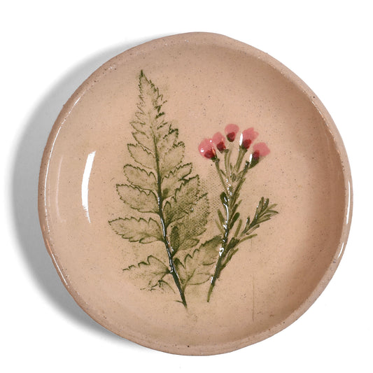 Wax Flower & Fern 4-1/4" Trinket Dish by Tara Kothari, Handmade American Pottery