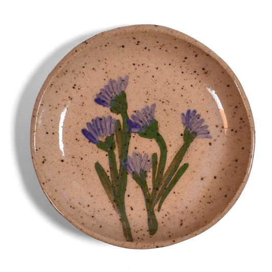 Blue Statice on Rustic Glaze 4-1/4" Trinket Dish by Tara Kothari, Handmade American Pottery