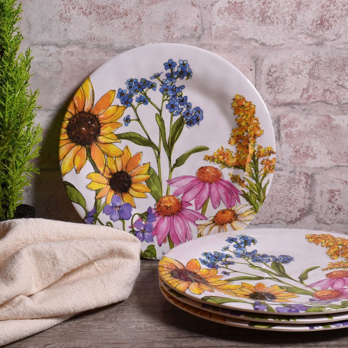 Bamboo Table Wildflowers 8-1/4" Salad Plates, Set of 4, Made of Eco-Friendly Bamboo Composite
