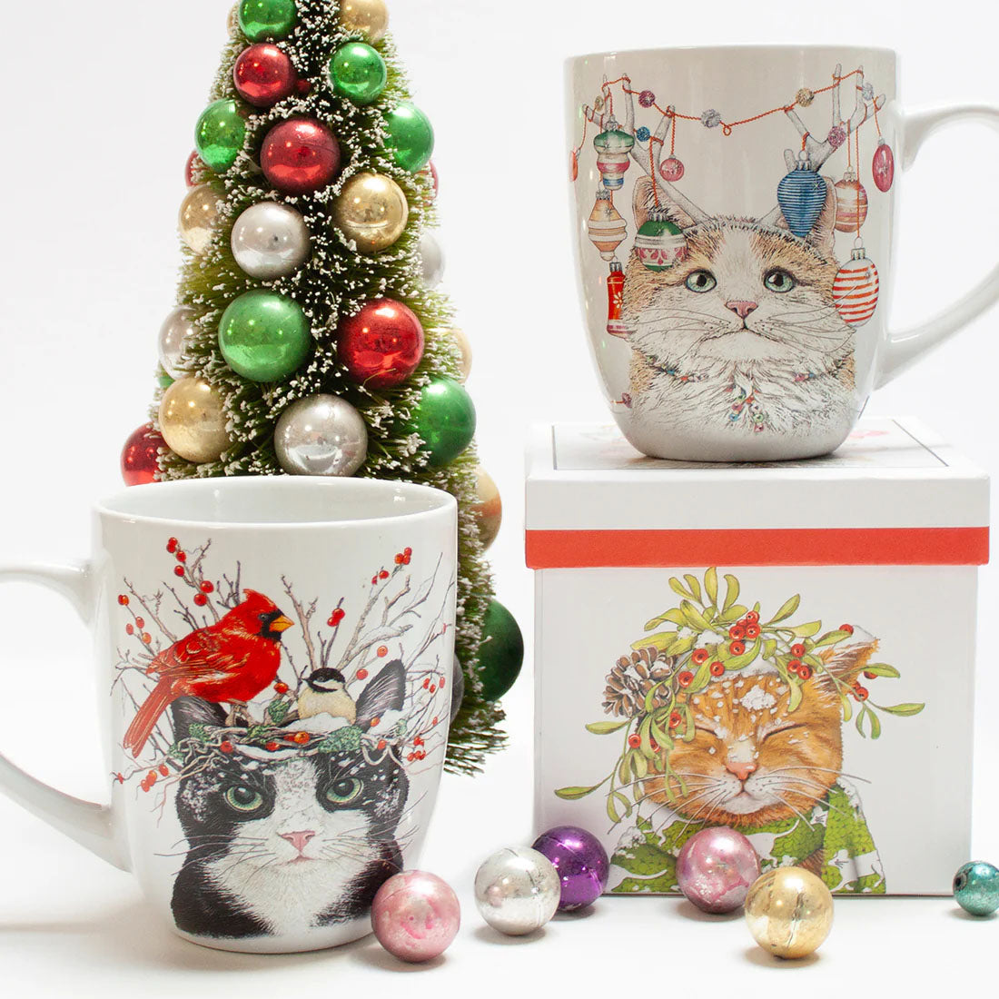 Holiday Antler Cats Stoneware Mug with Matching Gift Box