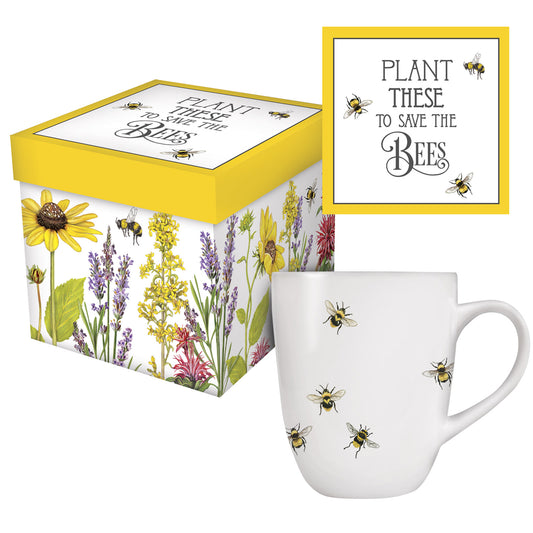 Mary Lake-Thompson Scattered Bees 16-ounce Stoneware Mug with Save the Bees Box