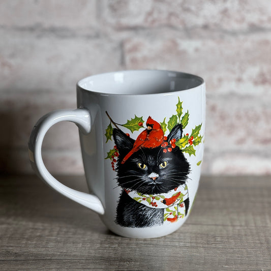 Mary Lake-Thompson Winter Cat and Birds 16-ounce Stoneware Mug