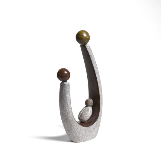 Carved Serpentine Stone Modern Nativity Parenthood Sculpture, Handmade in Zimbabwe, Each One Unique