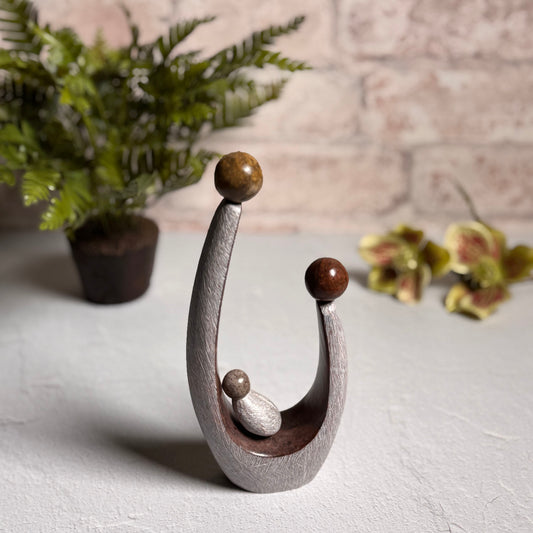 Carved Serpentine Stone Modern Nativity Parenthood Sculpture, Handmade in Zimbabwe, Each One Unique