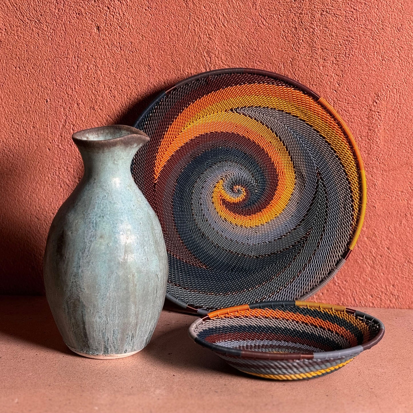 Fair Trade Zulu Telephone Wire 8" Platter Bowl, Cove Multicolor, Handwoven by African Makers, Each One Varies