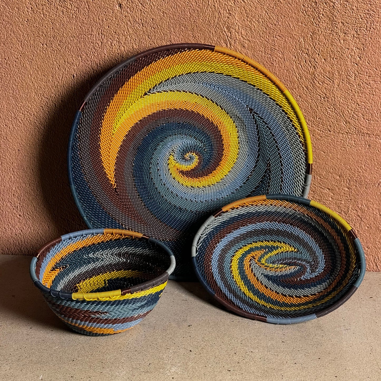 Fair Trade Zulu Telephone Wire 8" Platter Bowl, Cove Multicolor, Handwoven by African Makers, Each One Varies