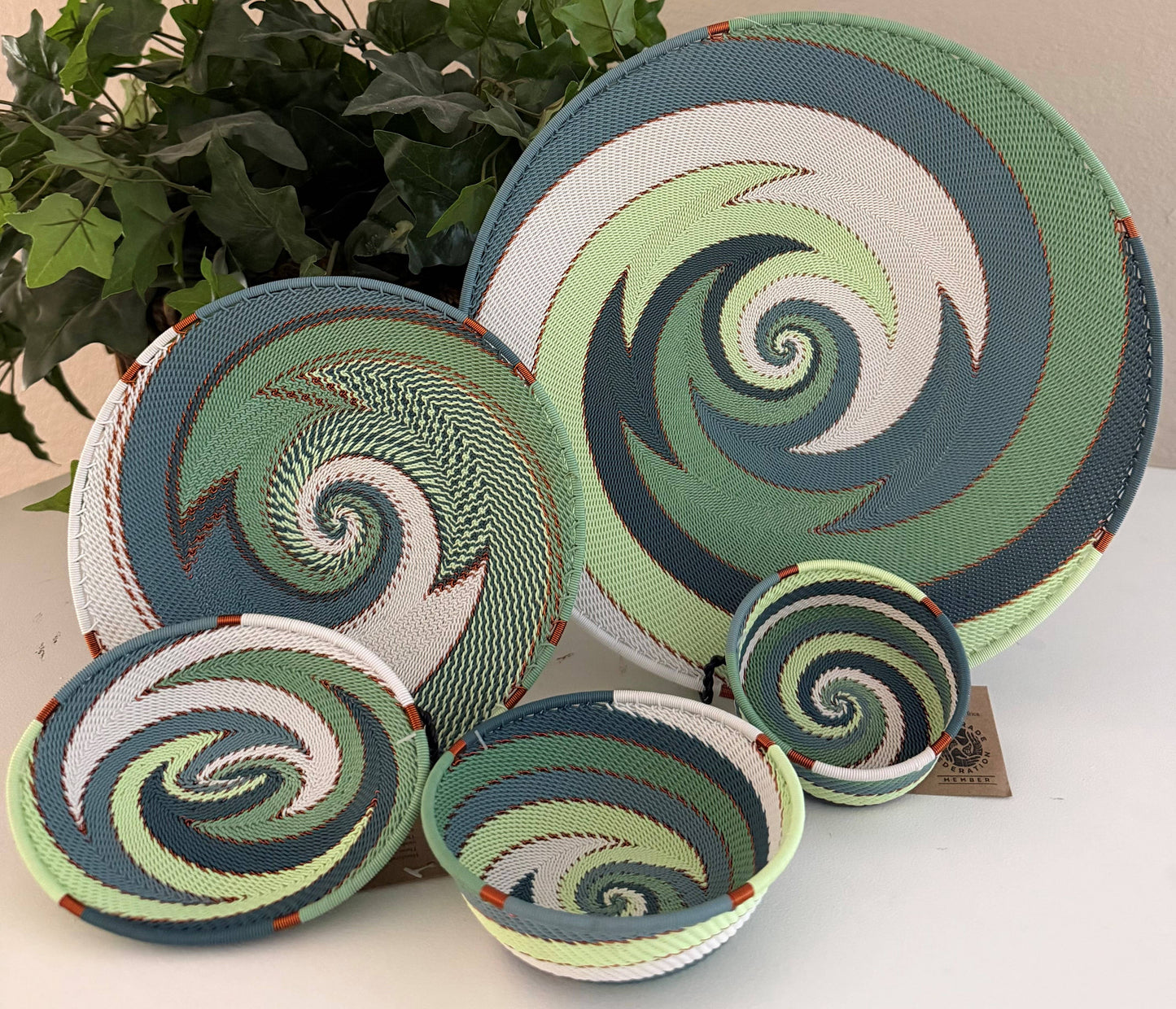 Fair Trade Zulu Telephone Wire 12" Shallow Platter Basket, Montane