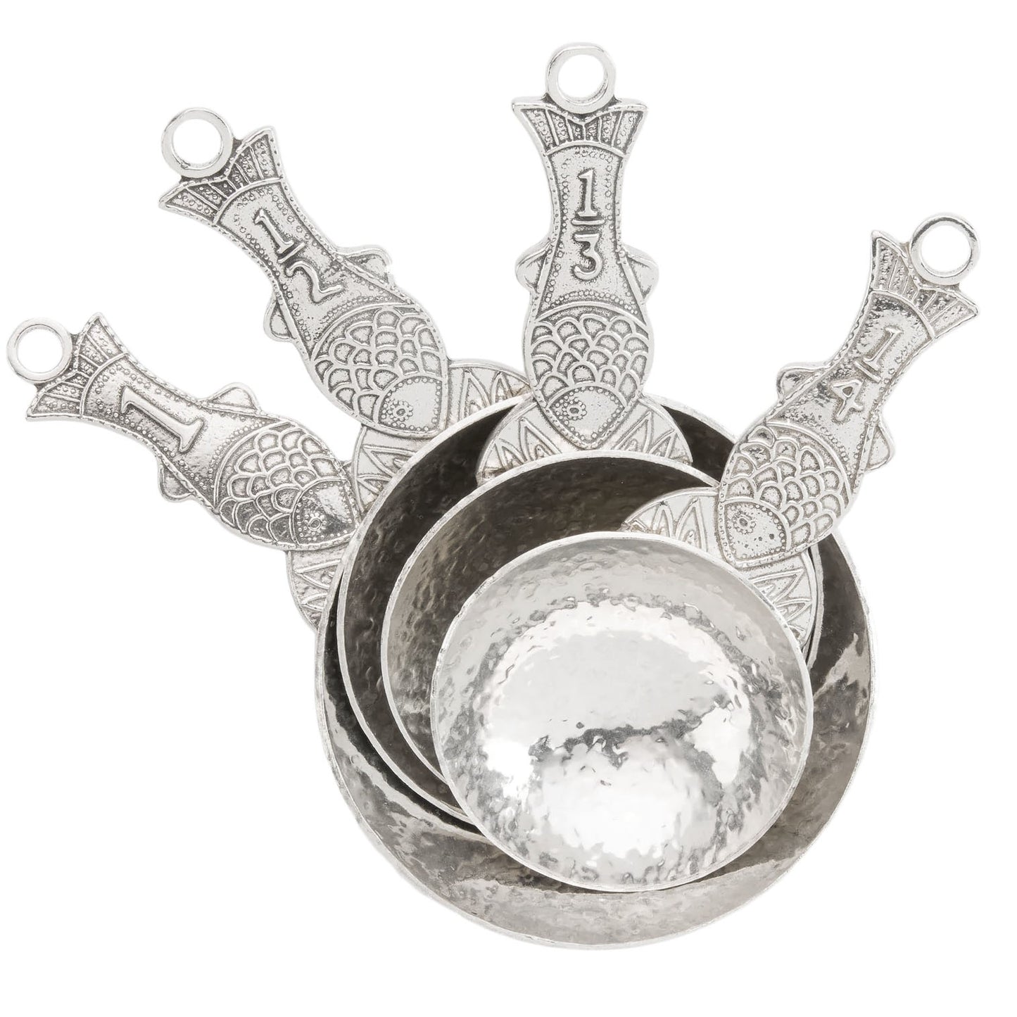 Crosby & Taylor Fish 4-piece Artisan Pewter Measuring Cup Set, Handmade in the USA