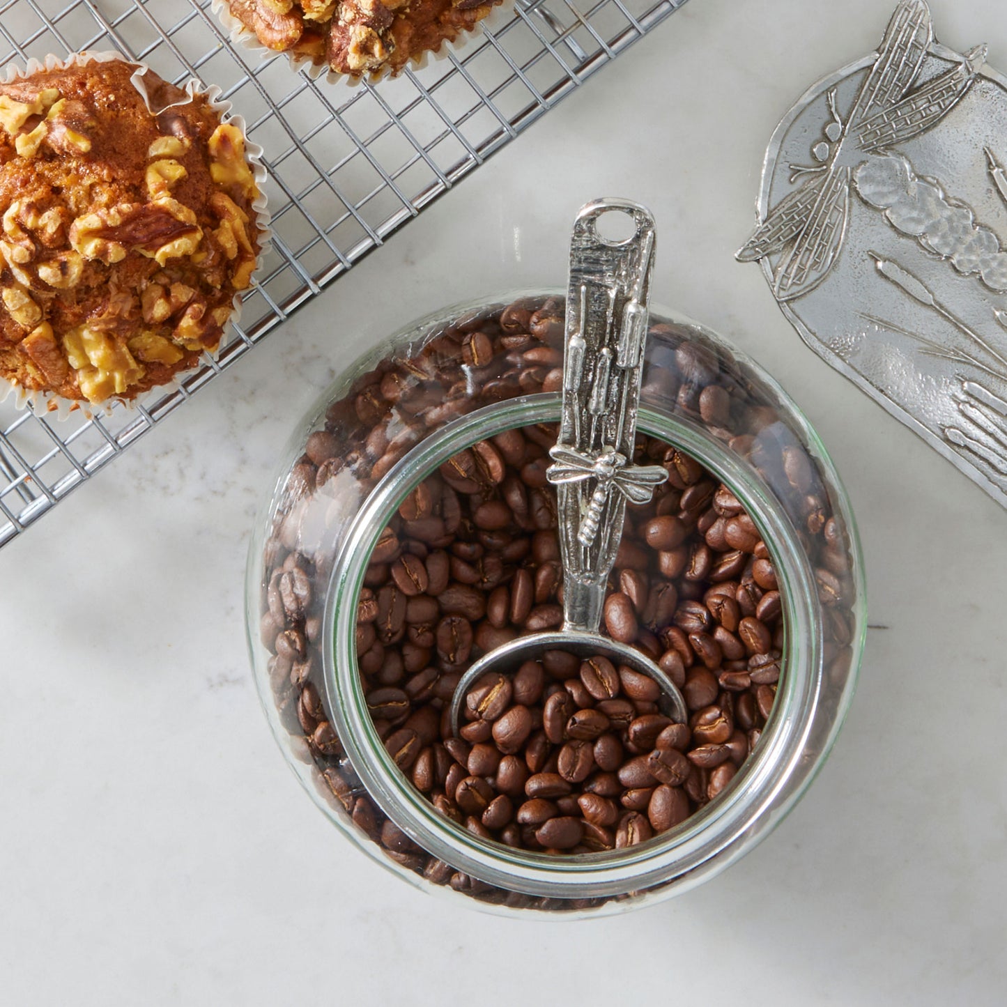 Crosby & Taylor Dragonfly Pewter Coffee Scoop with Hook, Handmade in the USA