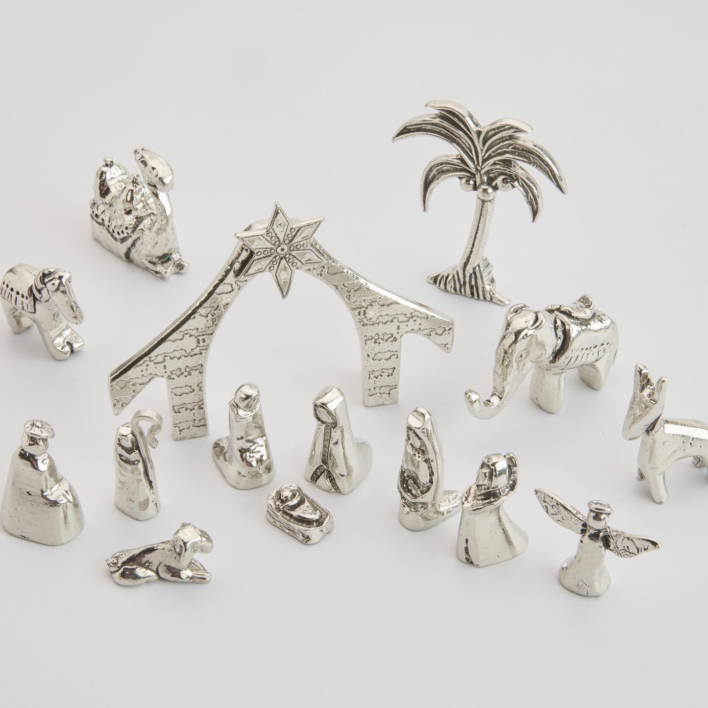 Crosby & Taylor Miniature Handmade American Pewter Nativity, 15-Piece Set