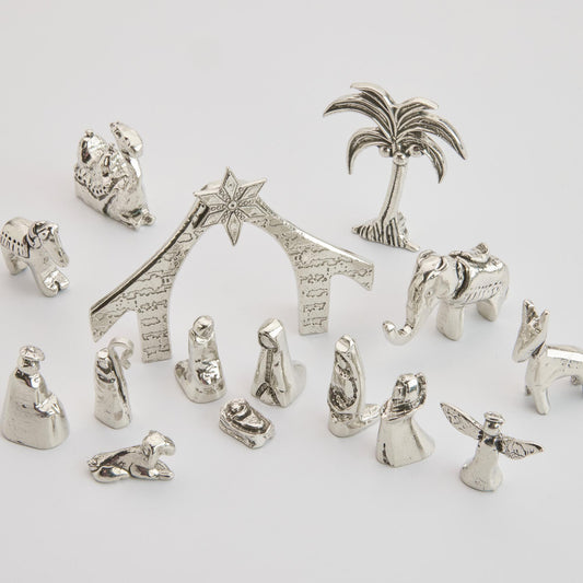 Crosby & Taylor Miniature Handmade American Pewter Nativity, 15-Piece Set