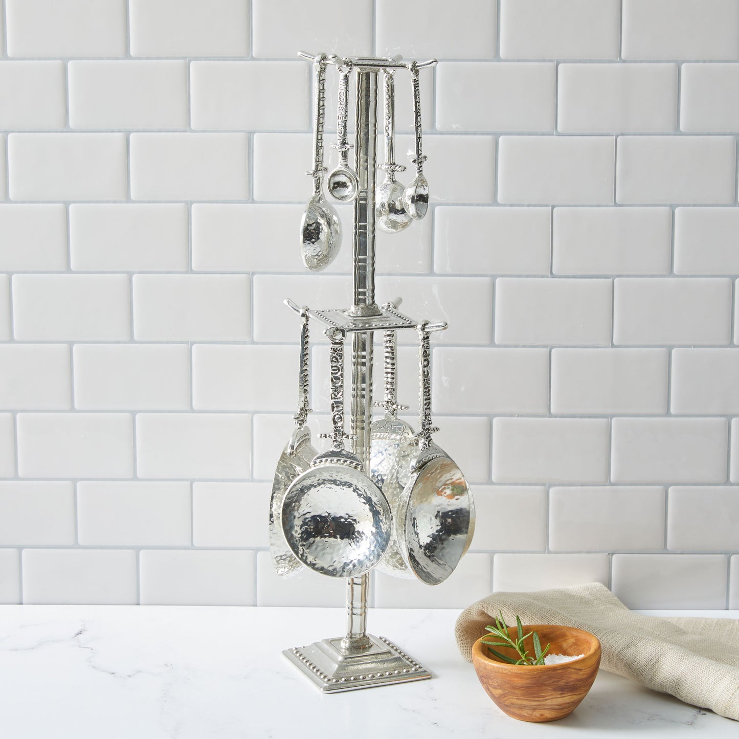Crosby & Taylor Celtic Artisan Pewter Measuring Cups and Spoons with Display Post, 9-piece Set, Handmade in the USA