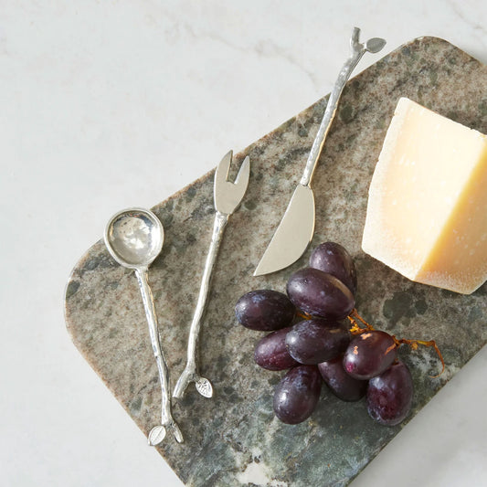 Crosby & Taylor Twigs 3-Piece Pewter Mini Cheese, Condiment, Appetizer Serving Set (Spoon, Fork, Knife), Handmade in the USA